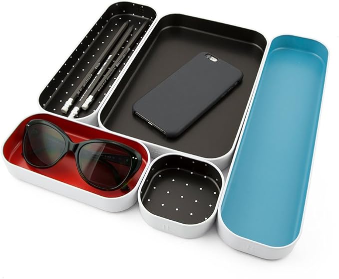 Three by Three Seattle 5 Piece Metal Organizer Tray Set for Storing Makeup, Stationery, Utensils, and More in Office Desk