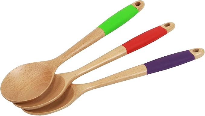 Chef Craft Premium Silicone Handle Wooden Spoon Set, 14 inch, Green