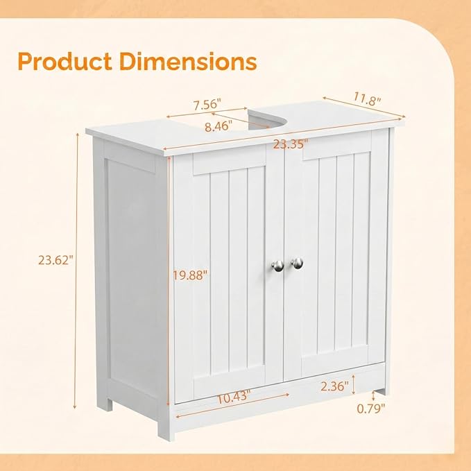Pedestal Sink Storage Cabinet with 2 Doors Traditional Under Sink Cabinet