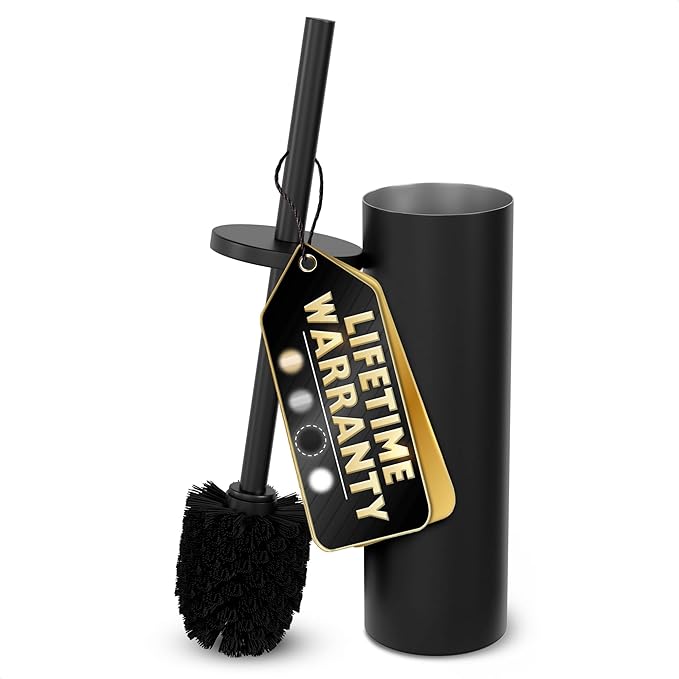 Black Toilet Brush and Holder Set - Scratch Resistant Black Toilet Bowl Brush and Holder with Soft Bristles Replaceable Head, Protection from Splashes, and Compact Design - for Effective Cleaning