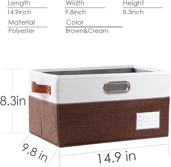 PRANDOM Foldable Storage Bins (3-Pack) - Brown & White - Closet/Room Storage