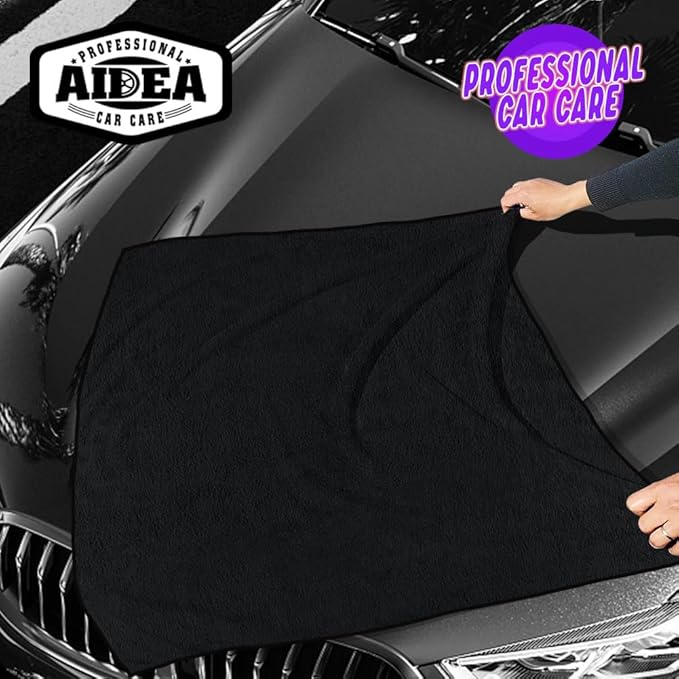 AIDEA Microfiber Towels for Cars-2PK, Large Professional Car Drying Towel, Scratch-Free & Absorbent Drying Towel for Cars, SUVs, RVs, Trucks, and Boats, 24inx 31in, Black