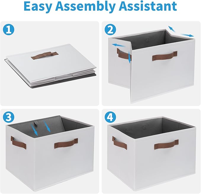 Large Fabric Storage Bins with 3 Handles, White