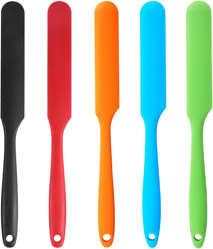 【5 Pack】Silicone Jar Spatula, Long Handle Jar Scraper Spurtle, Sourdough Spatula, Non-Stick Heat Resistant Cake Cream Spatulas Set, Small Spatulas for Kitchen Use