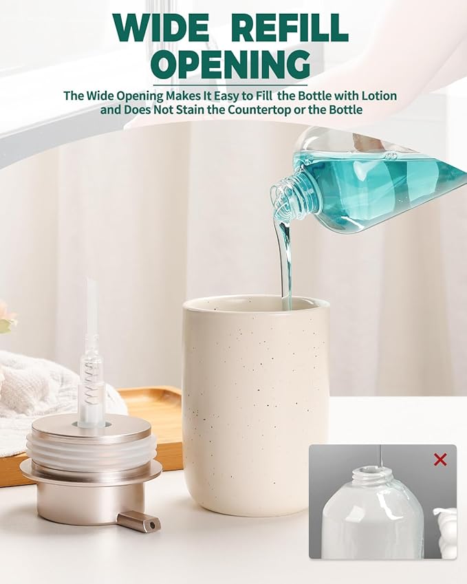 BosilunLife Lotion Pump Dispenser - Aprcot Soap Dispenser Bathroom Ceramic Dish Liquid Soap Dispenser for Kitchen, Bathroom Countertop Soap Dispensers (Apricot, Liquid Pump)