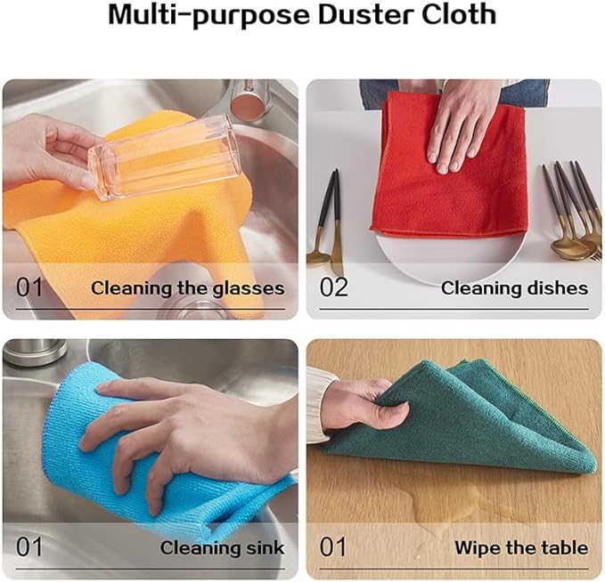8 Pack Cleaning Cloths, Reusable Microfiber Cloth, Nanoscale Cleaning Cloth Lint Free Cloth Easy Clean Mixed [Blue+Orange]