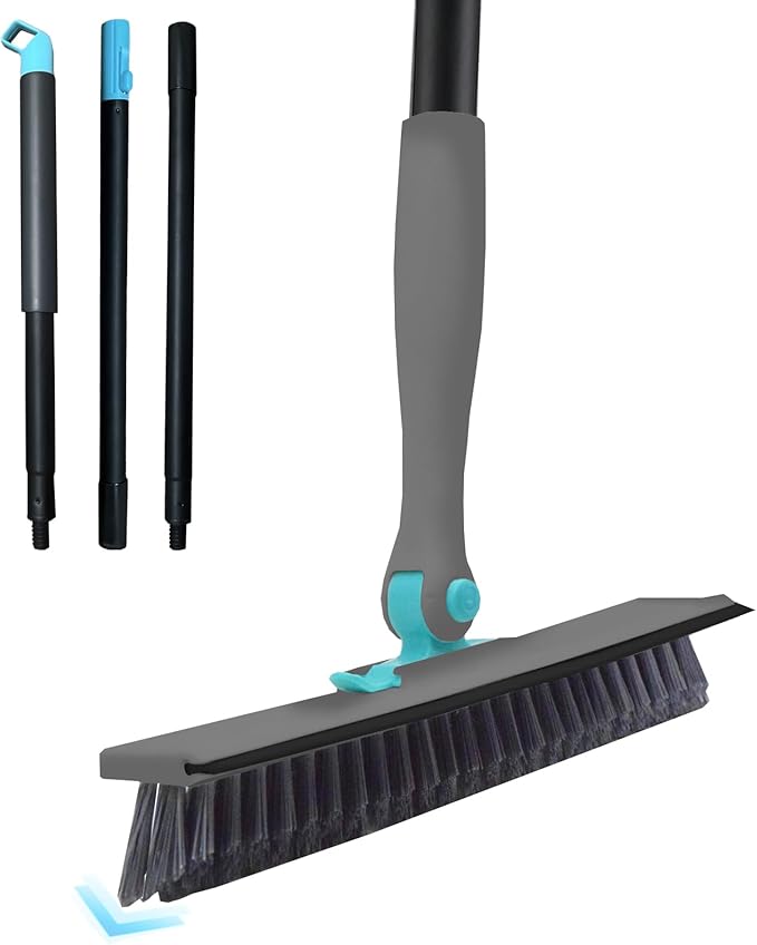Grout Brush with Long Handle V Shape Floor Scrub Brush Stiff Bristle Grout Scrubber for Cleaning Bathroom Garage Kitchen Wall Tub Tile (1, Grey)
