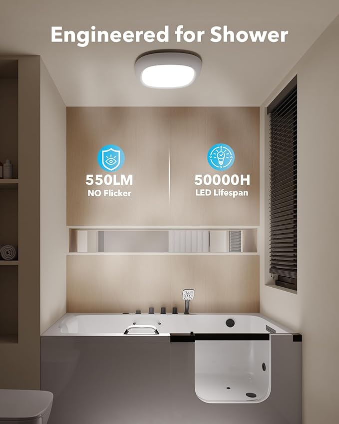 Rechargeable Shower Light for Inside Shower, 12000mAh Motion Sensor Wireless Ceiling Light with Remote No Wiring, Battery Operated Closet Lights Cordless LED Overhead Lighting for Pantry Bathroom