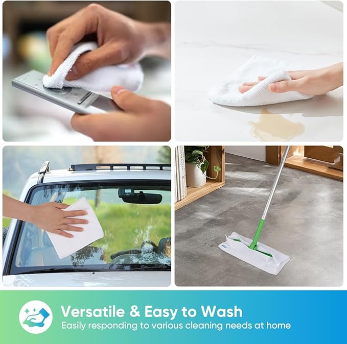 HOMEXCEL White Microfiber Cleaning Cloth, 24 Pack Cleaning Towels for Kitchen, Lint Free, Scratch-Free, Highly Absorbent, and Reusable Cleaning Rags for House, Window and Glass, Cars, 11.5 X11.5 inch