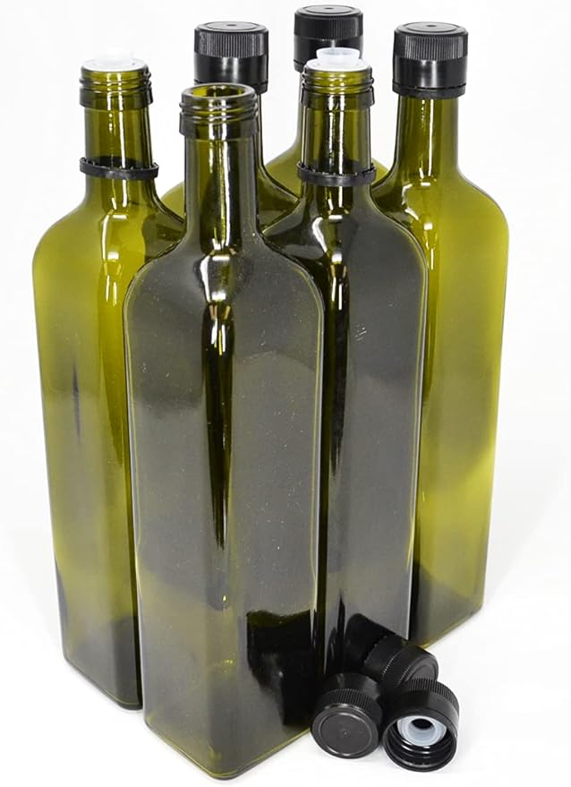 nicebottles Olive Oil Bottles with Cap & Pourer Fitment, Green, 750ml - Pack of 6
