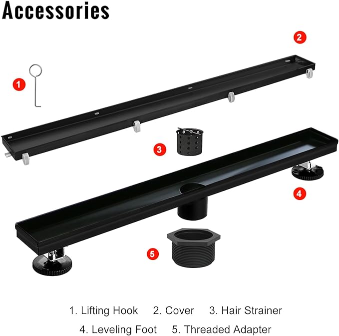 SaniteModar Linear Shower Drain, Black Shower Drain 18 inch with Flat and Tile Insert 2 in 1 Panel