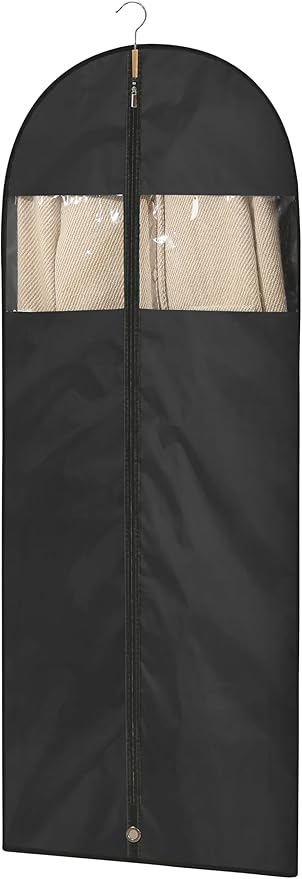 Dress Bags for Gowns, 65" Long Garment Bags for Hanging Clothes, Foldable Dress Cover with Clear Window, Ideal for Formal Dresses & Coats (Black, 1 Pack)