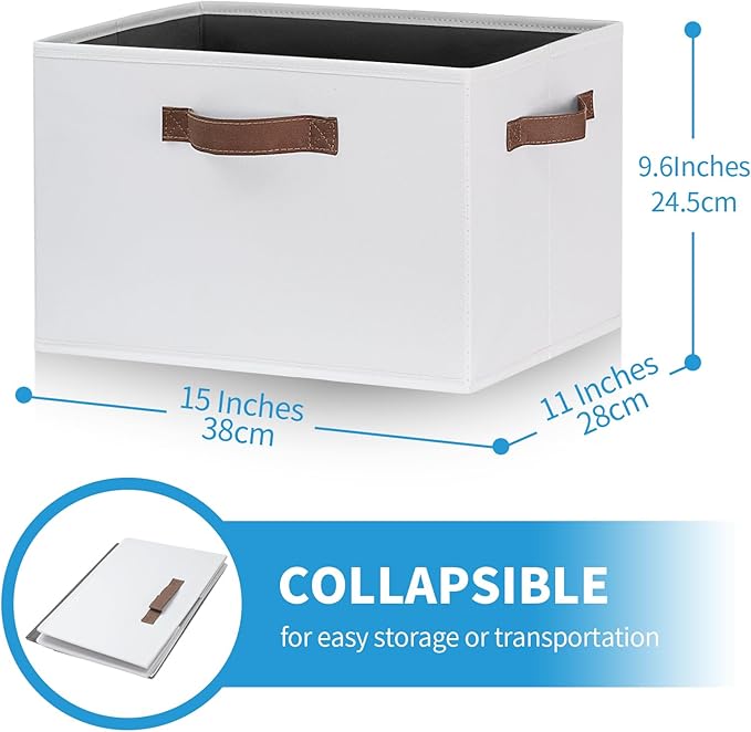 Large Fabric Storage Bins with 3 Handles, White