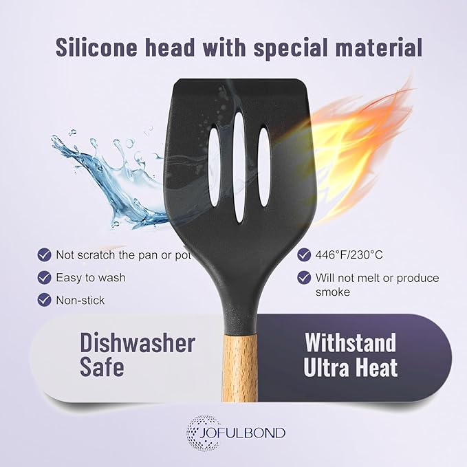 Kitchen Cooking Silicone Utensils Set, Black 33 pce Rubber Spatula Cookware Accessories For Home, Chef Decor Appliances, Nonstick Heat Resistant Silicona can withstand temperatures up to 446