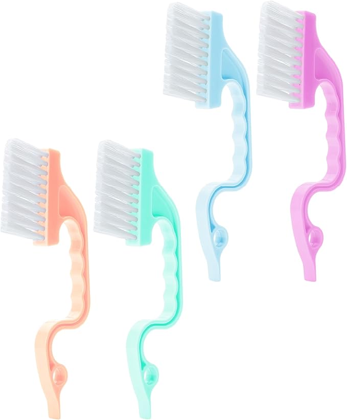 Slick- Window Track Cleaning Brush, 4 Pack, Pastel Colors Ergonomic Handle, Built-in Scraper, Multipurpose, Window Track Cleaning Tools
