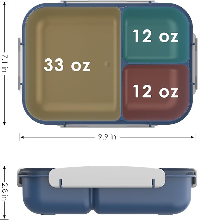 WHALEHOUSE Large Capacity Bento Box for Adult, 1700ML 3 Compartments Lunch Box with Utensil, Airtight Food Container with Lids for Meal Prep, Microwave/Dishwasher/Freezer Safe, On the Go (Dark Blue)
