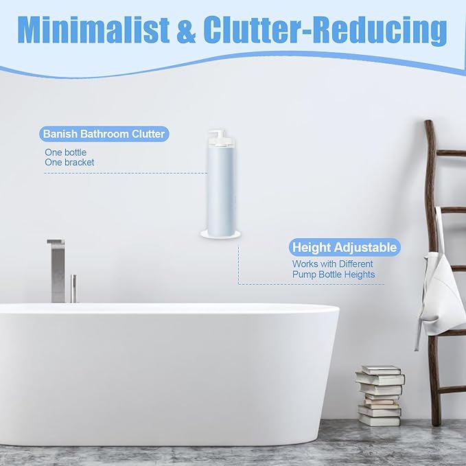 Single Bottle Wall Mount Bracket with Adhesive Pads - 11 Lbs Heavy Duty No Drill Soap Dispenser Holder for Bathroom & Kitchen - Rustproof, Floating Design for Shampoo/Lotion