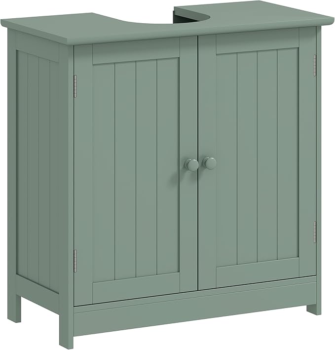 HOMCOM Under Sink Bathroom Cabinet, Pedestal Sink Storage Cabinet with 2 Doors, Shelf and U-Shape, Dark Green