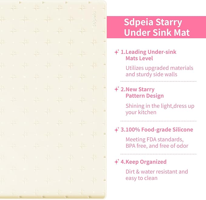 Under Sink Mat 25"×19" Waterproof Silicone Cabinet Liner & Sink Protector