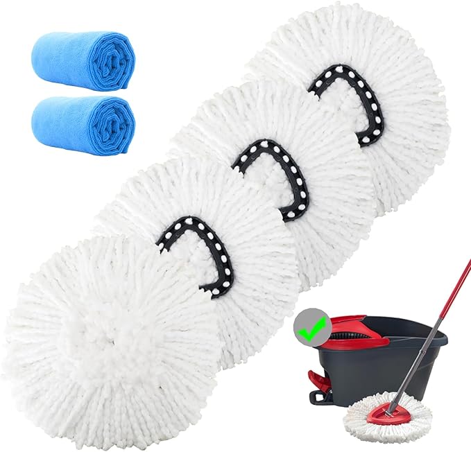 4 Pack Mop Replacement Heads Compatible with 1 Tank System Microfiber Spin Mop Replace Head Mop Refills Safe for Deep Cleaning All Hard-surfaced Floors