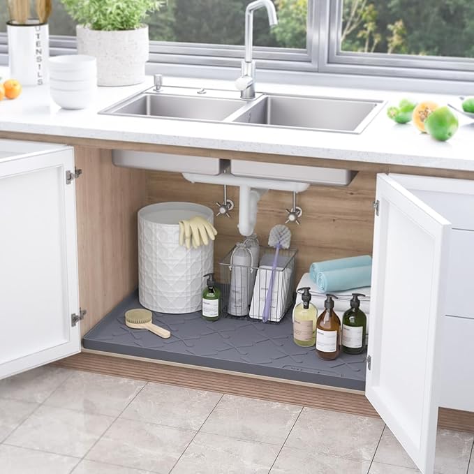 SIKADEER 37" x 19" Under Sink Mat Waterproof, Silicone Mat Kitchen Drawer Shelf and Cabinet Liner, Sink Protector for Kitchen Organizers and Storage, Boot Tray Pet Food Mats