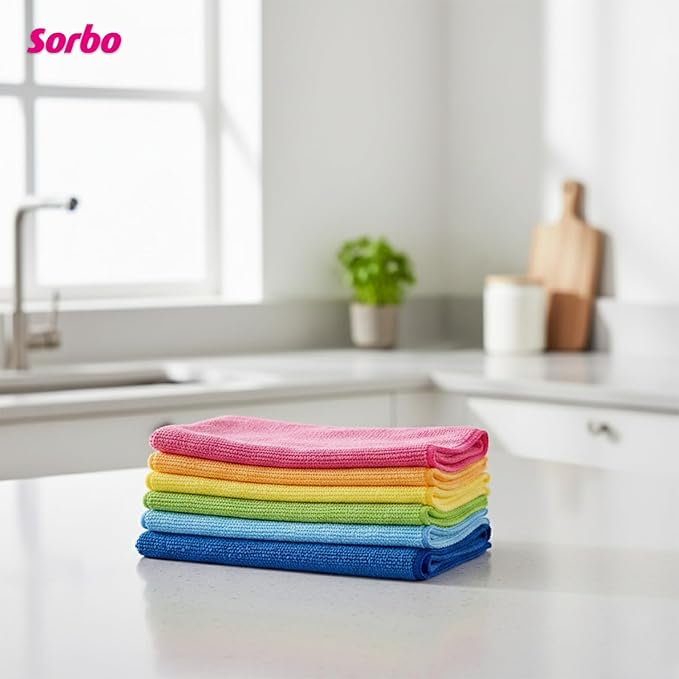 Sorbo Pack of 6 Microfibre Cleaning Cloths, Multipurpose Cleaning Towels, Streak-Free, Super Absorbent and Washable Cloth Duster Suitable for Car Cleaning, House, Kitchen, Windows, 40 x 40 cm