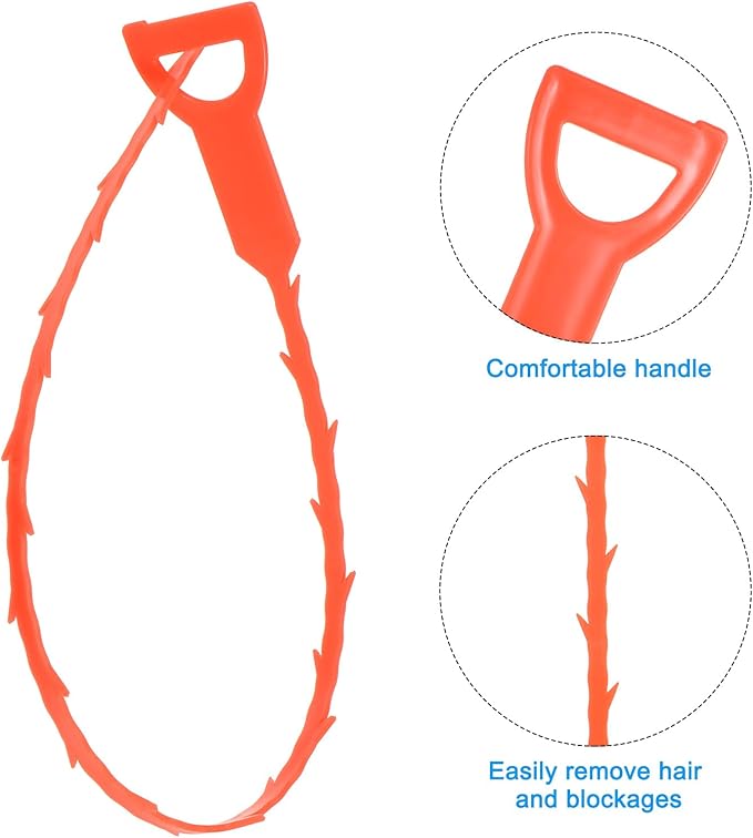 uxcell 3pcs 20 Inch Drain Hair Clog Remover Tool PP & 24 Inch Drain Cleaner Tool Sticks Stainless Steel Sewer Cleaning Hook Unclog Sink Unclogger for Toilet Bathtub Sewer, Orange