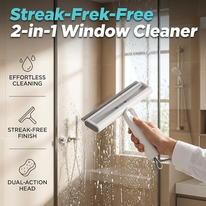 2Pcs Double Sided Glass Scraper Window Brush, 2026 New 2 in 1 Window Screen Cleaning Brush Built-in Water Spray, Multifunctional Squeegee for Window Cleaning Fit for Car Patio, Door, Porch Screens