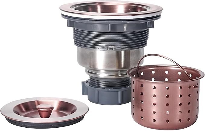 KONE 3/1-2 Inch Sink Drain Assembly Antique Copper Kitchen Sink Drain Kit Copper Stainless Steel Sink Basket Strainer Rubber Stopper