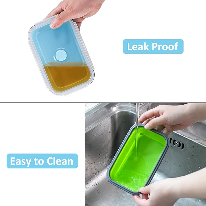 Collapsible Food Storage Containers with Airtight Lid, 4 Sizes, Annaklin Small and Large Stacking Silicone Collapsible Meal Prep Container Set for Leftover, Microwave Freezer Dishwasher Safe, Set of 4