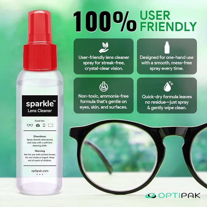 Sparkle Anti-Reflective Lens Cleaner Spray kit | (1) 2oz Glasses Cleaner Spray + (1) Microfiber Cloth for Eyeglasses, Sunglasses, Lenses