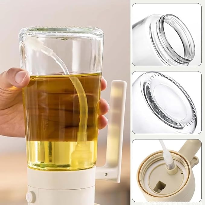 Kitchen 2 In 1 Oil Dispenser, 16oz Olive Oil Dispenser Bottle for Kitchen - 2 in 1 Oil Dispenser and Oil Sprayer for Cooking, Air Fryer, Salad, BPA-Free 470ml Olive Oil Sprayer (Black + Gray)