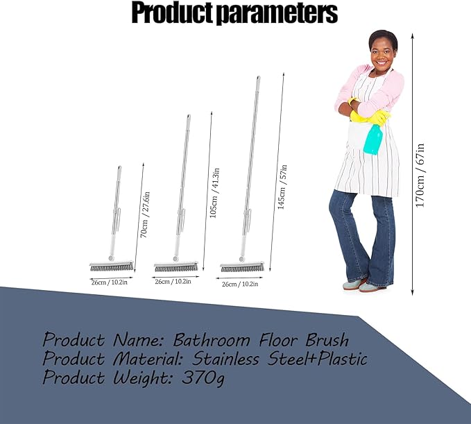 Floor Scrubbing Brush with 57" Adjustable Long Handle,3 in 1 Living Grout Brush with Squeegee,V-Shape Stiff Brush Bristle,Heavy Duty Bathroom Cleaning Brush for Tile,Deck,Patio,Wall,Garage,Kitchen,Blu