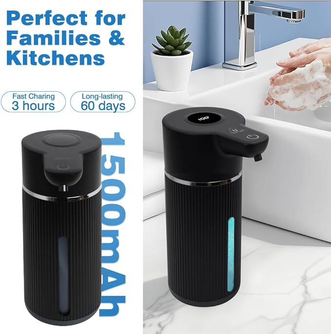 Touchless Automatic Soap Dispenser for Kitchen and Bathroom, Liquid Hand Soap Dispenser, Water-Resistant and Rechargeable, 14.2oz/420ml ，Intelligent Digital Display，4-Level Adjustable,Modern
