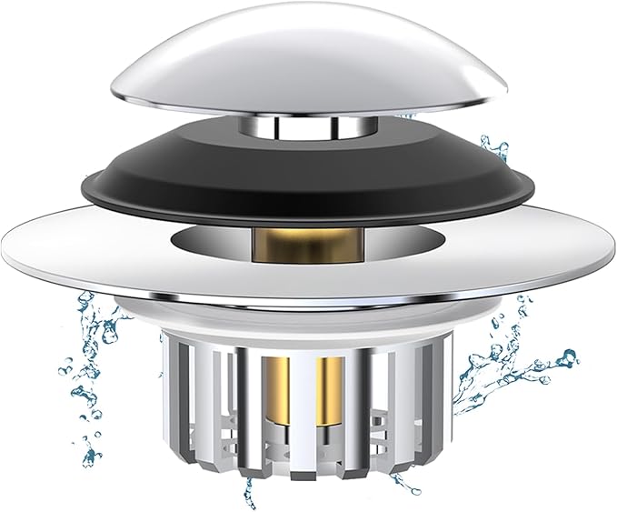 Universal 3 in 1 Bathtub Drain Stopper Bathtub Drain Hair Catcher, Pop-up Tub Stopper with Effective Filter Basket