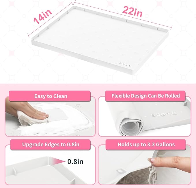 Sdpeia Under Sink Mat 22"×14" Waterproof Silicone Cabinet Liner & Sink Protector for Kitchen & Bathroom, Multi-Purpose Organizers Tray for Pets, Laundry, Cat Litter Mat, White