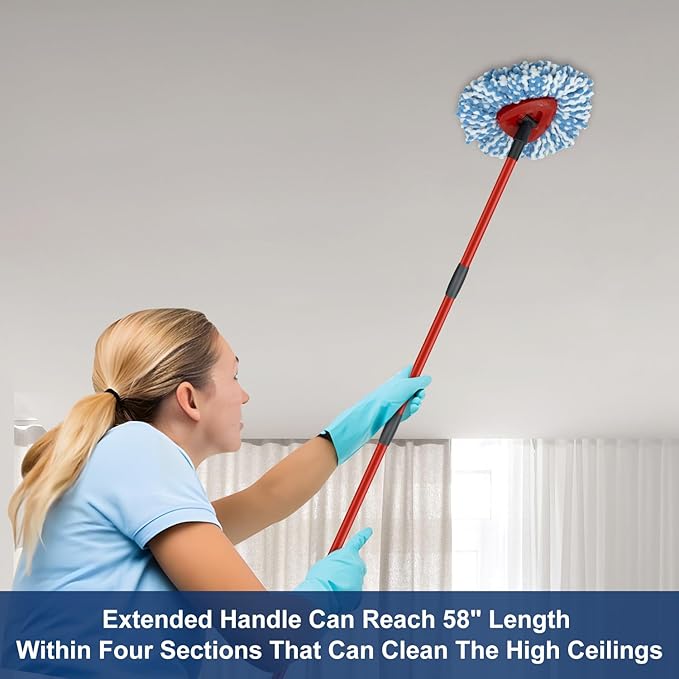 Spin Mop Handle Replacements for Oceda 4-Section Mop Replace Handle Compatible with O-Ceda Spin Mop Refills and Brooms, O ceda Mop Stick for Floor Clean, 30" to 58", Universal Fit Oceda Mop Head