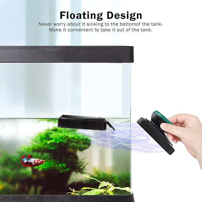 AQQA Aquarium Strong Magnetic Cleaner Brush, Fish Tank Glass Algae Magnet Cleaning Tool Floating Cleaner Scrubber Brush with 2 Detachable Scraper