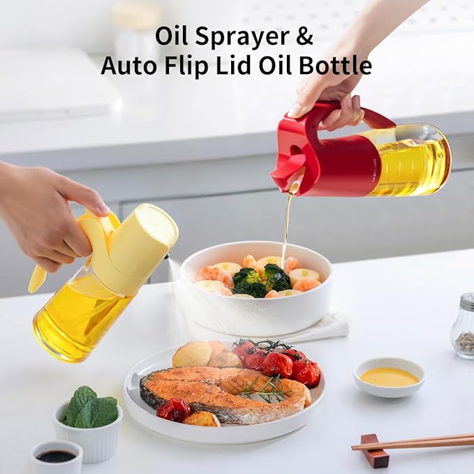Ankou Oil Dispenser for Kitchen, Glass Olive Bottle, 20oz/580ml Oil Dispenser Spray Bottle with Auto Flip Cap & 10oz/300ml, Leakproof Bottles for Cooking, Kitchen, Salad, BBQ