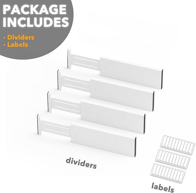 SpaceAid Bamboo 4 Pack Dresser Drawer Dividers, 4.65“ High Adjustable 12.5“-17” Drawer Organizers, Expandable Organization for Clothing, Clothes