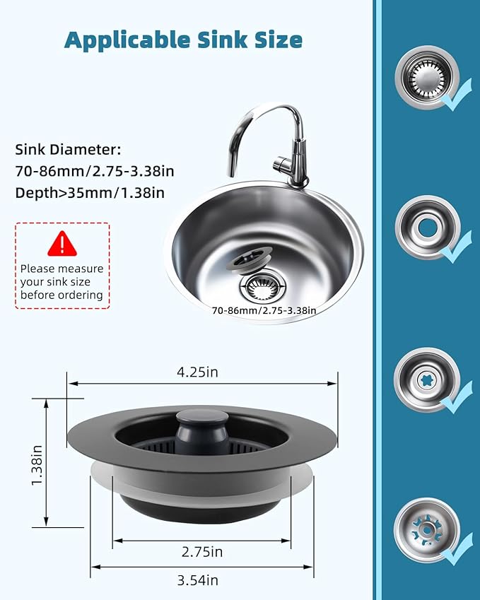 Matteblack 3-in-1 Sink Strainer (2PC) - US 3.5" Drain Stopper