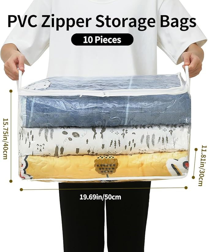 10 PCS Clear Zippered Storage Bags with Handle, Towel-20 * 16 * 12