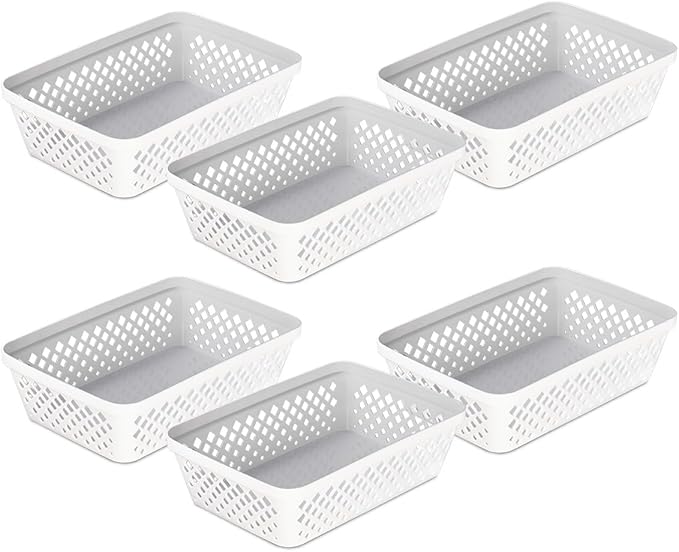 Glad Plastic Storage Basket Set - Multipurpose Drawer Trays, Kitchen Pantry Containers, and Bathroom Bins - 6 Pack Medium Organizers, White