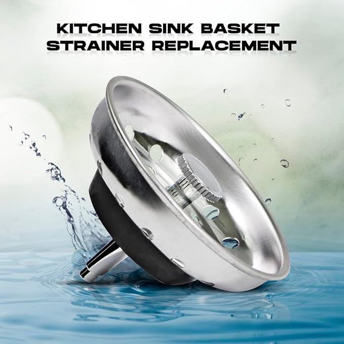 Highcraft 97333O Kitchen Sink Basket Strainer Replacement for Standard Drains (3-1/2 Inch) Chrome Plated Stainless Steel Body with Rubber Stopper