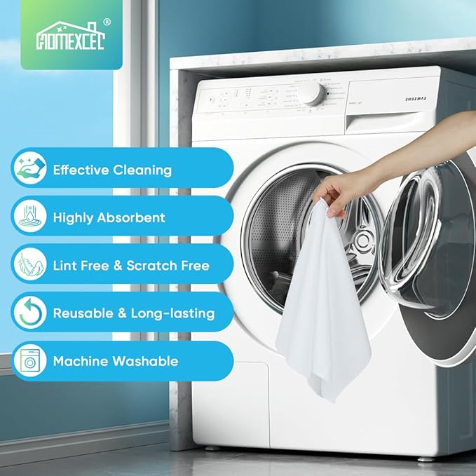 HOMEXCEL White Microfiber Cleaning Cloth, 24 Pack Cleaning Towels for Kitchen, Lint Free, Scratch-Free, Highly Absorbent, and Reusable Cleaning Rags for House, Window and Glass, Cars, 11.5 X11.5 inch