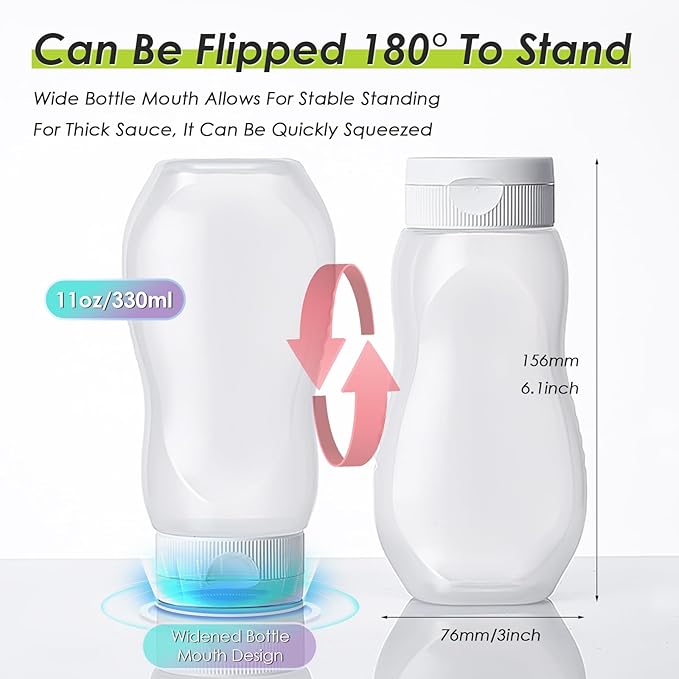 Condiment Squeeze Bottles for Ketchup Hot Sauce Liquids Oil with Caps for Condensed Milk and Mustard Salad Dressing Dispenser Clear Plastic Bottles Dressing Container HD PE BPA-free