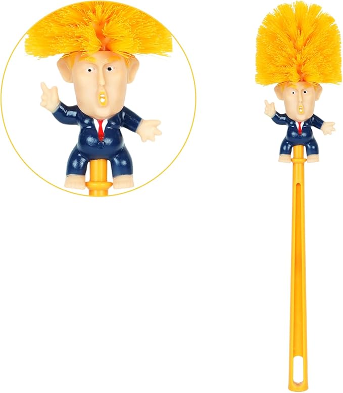 2PCS Funny Trump Toilet Brush with Adhesive Hooks, Prank Toilet Brush Cleaner Scubber, Make Toilet Great Again, Anti Trump Gag Gift for Bathroom Decor, Housewarming, White Elephant Party
