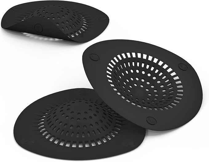 Hair Catcher Shower Drain Cover Bathtub Silicone Hair Catcher Stopper Drain Strainers,Home Protectors with Sucker Water Trap Sink Cover for Kitchen Sink Bathroom Tub 3 Pack (Black)