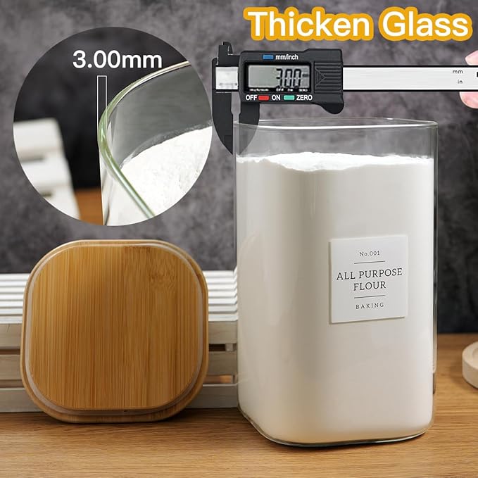 HHMJSM Large glass flour and sugar containers with 132 Kitchen Pantry Labels - 138 FL OZ Glass Food Storage Containers with Airtight Lids