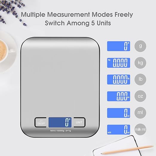 Kitchen Food Digital Scale Portable Postal Scale for Small Business Packages, Handmade Goods, Liquids, LCD Display High-Precision 1g Accuracy (Stainless Steel Black Rechargeable(10kg/1g))
